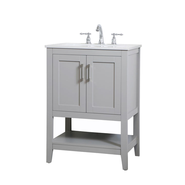24 Inch Single Bathroom Vanity In Grey - View 4 - Joshua Marshal