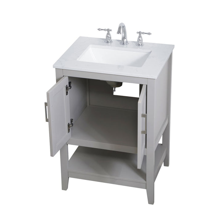 24 Inch Single Bathroom Vanity In Grey - View 5 - Joshua Marshal