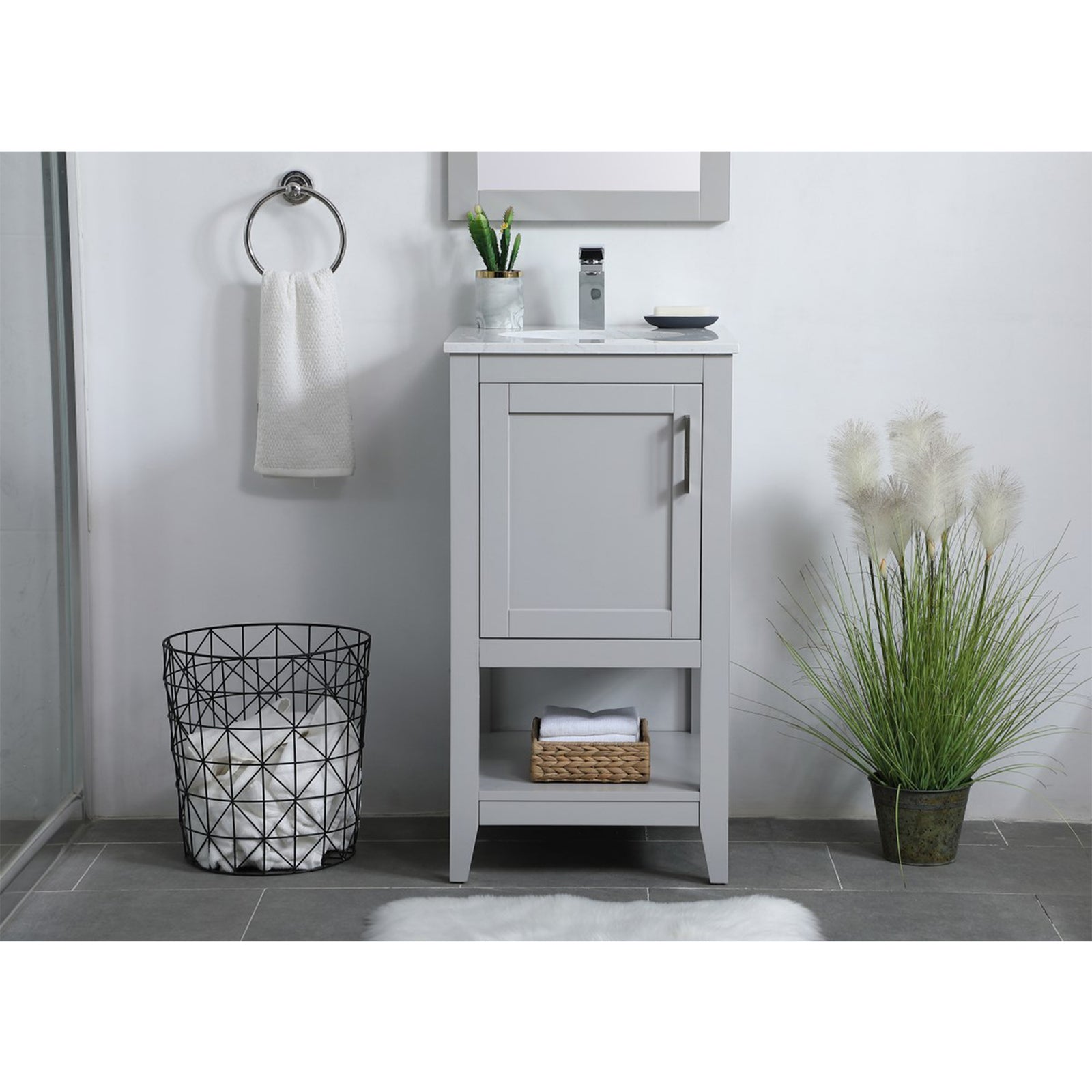 18 Inch Single Bathroom Vanity In Grey - View 2 - Joshua Marshal