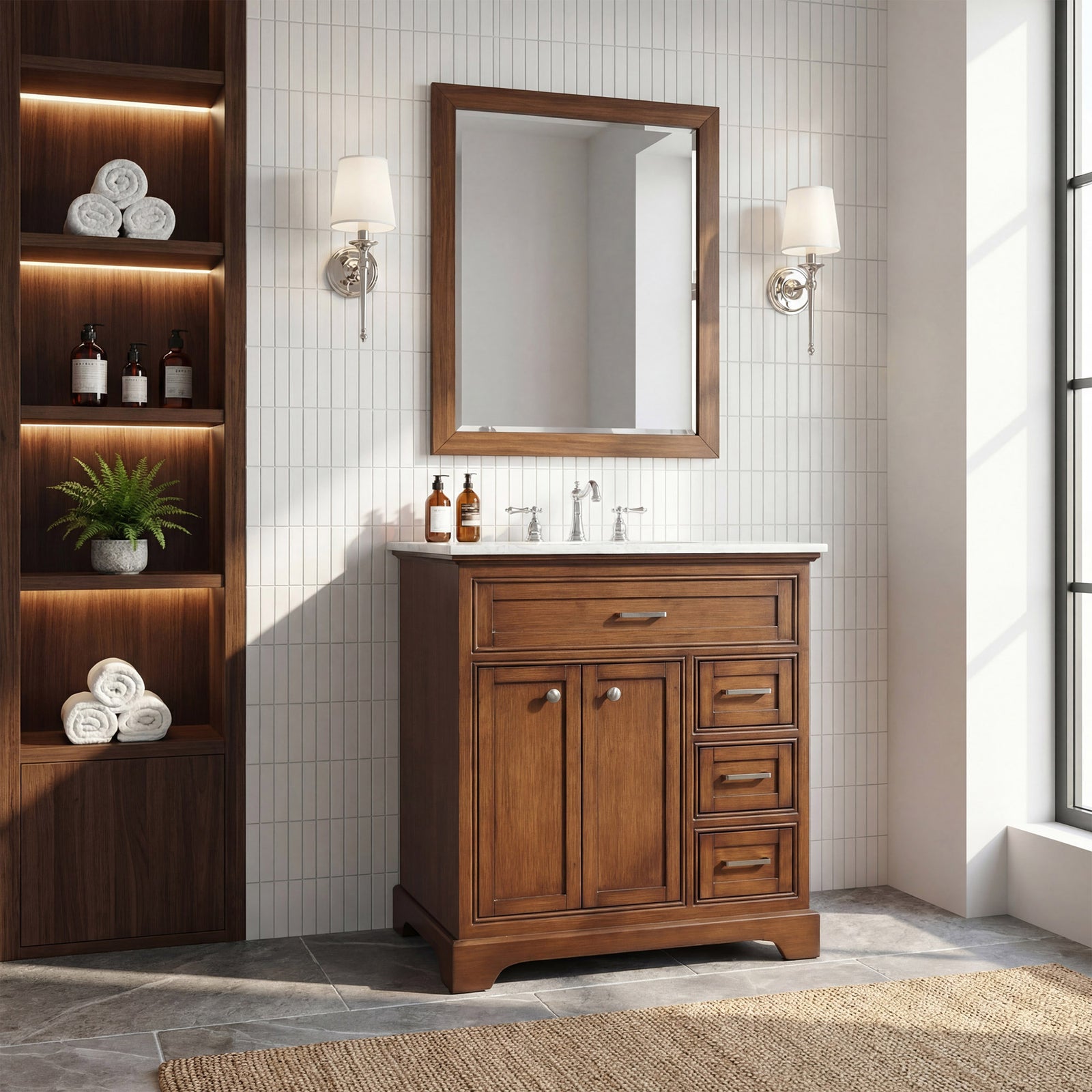 32 Inch Single Bathroom Vanity In Teak - View 2 - Joshua Marshal