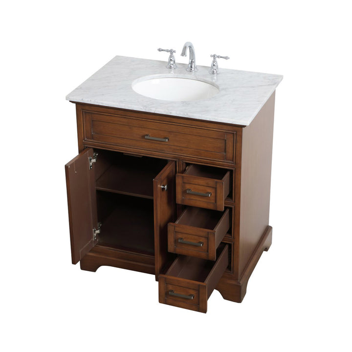 32 Inch Single Bathroom Vanity In Teak - View 5 - Joshua Marshal
