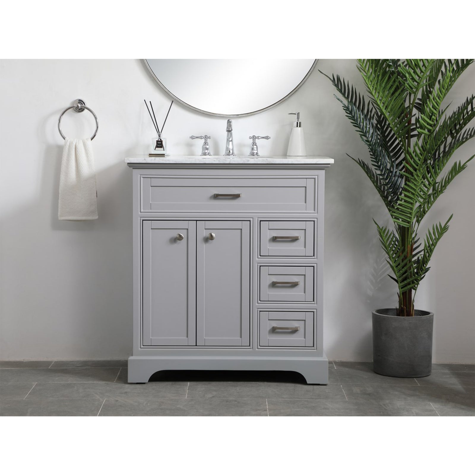 32 Inch Single Bathroom Vanity In Grey - View 2 - Joshua Marshal