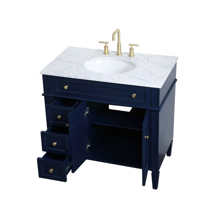 36 Inch Single Bathroom Vanity In Blue - View 5 - Joshua Marshal