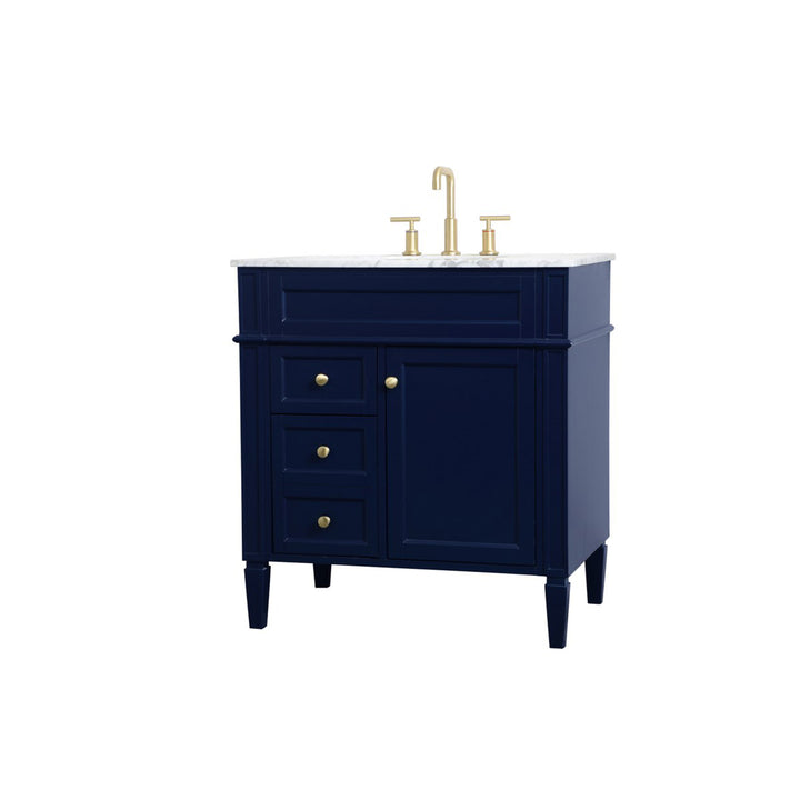 32 Inch Single Bathroom Vanity In Blue - View 4 - Joshua Marshal