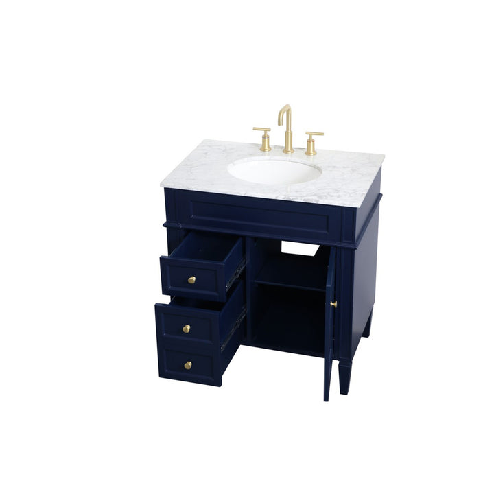 32 Inch Single Bathroom Vanity In Blue - View 5 - Joshua Marshal