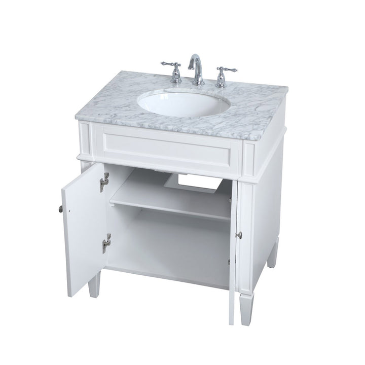 30 Inch Single Bathroom Vanity In White - View 5 - Joshua Marshal