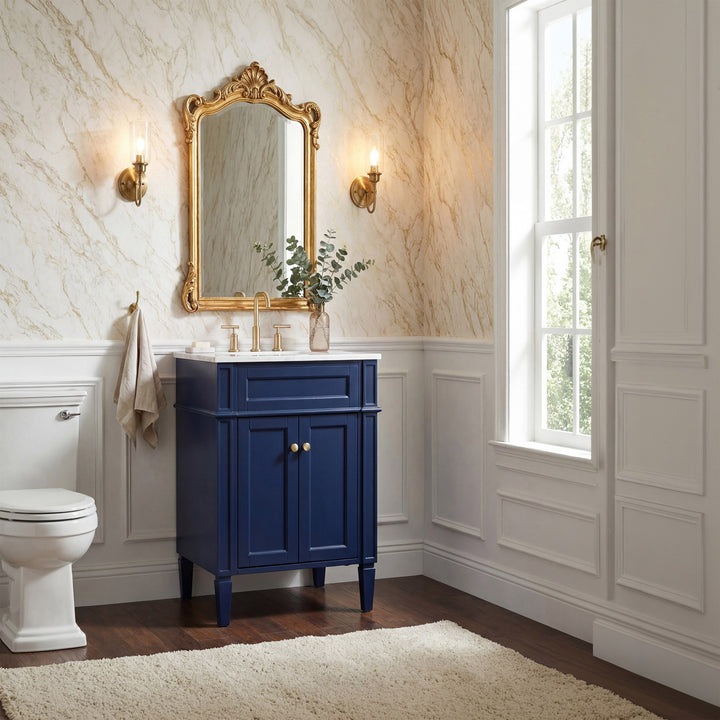 24 Inch Single Bathroom Vanity In Blue - View 2 - Joshua Marshal