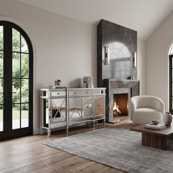 72 Inch Mirrored Credenza In Silver - View 2 - Joshua Marshal