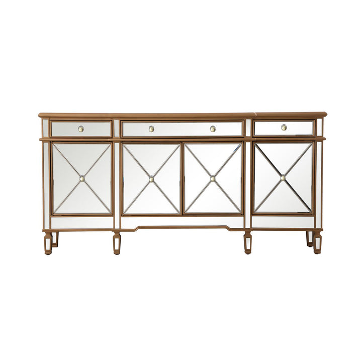 72 Inch Mirrored Credenza In Gold - View 3 - Joshua Marshal