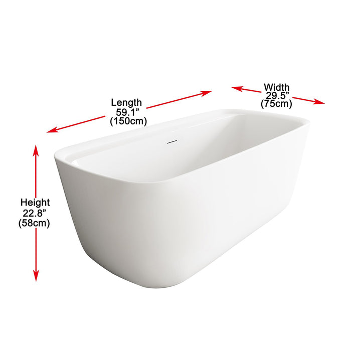 59 Inch Soaking Bathtub In Glossy White - View 5 - Joshua Marshal