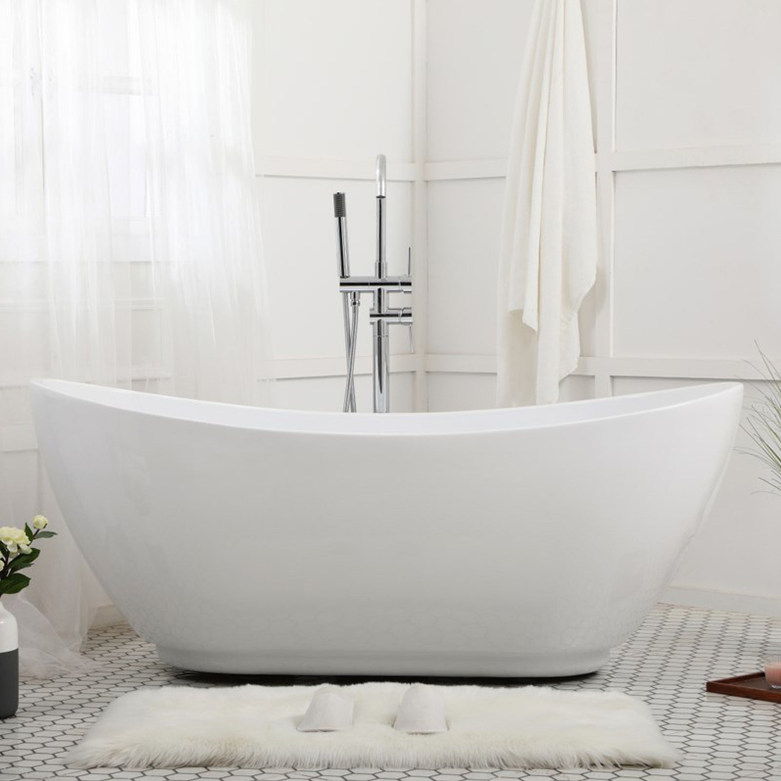 62 Inch Soaking Bathtub In Glossy White Glossy White Finish - KITCHEN & BATH by Joshua Marshal