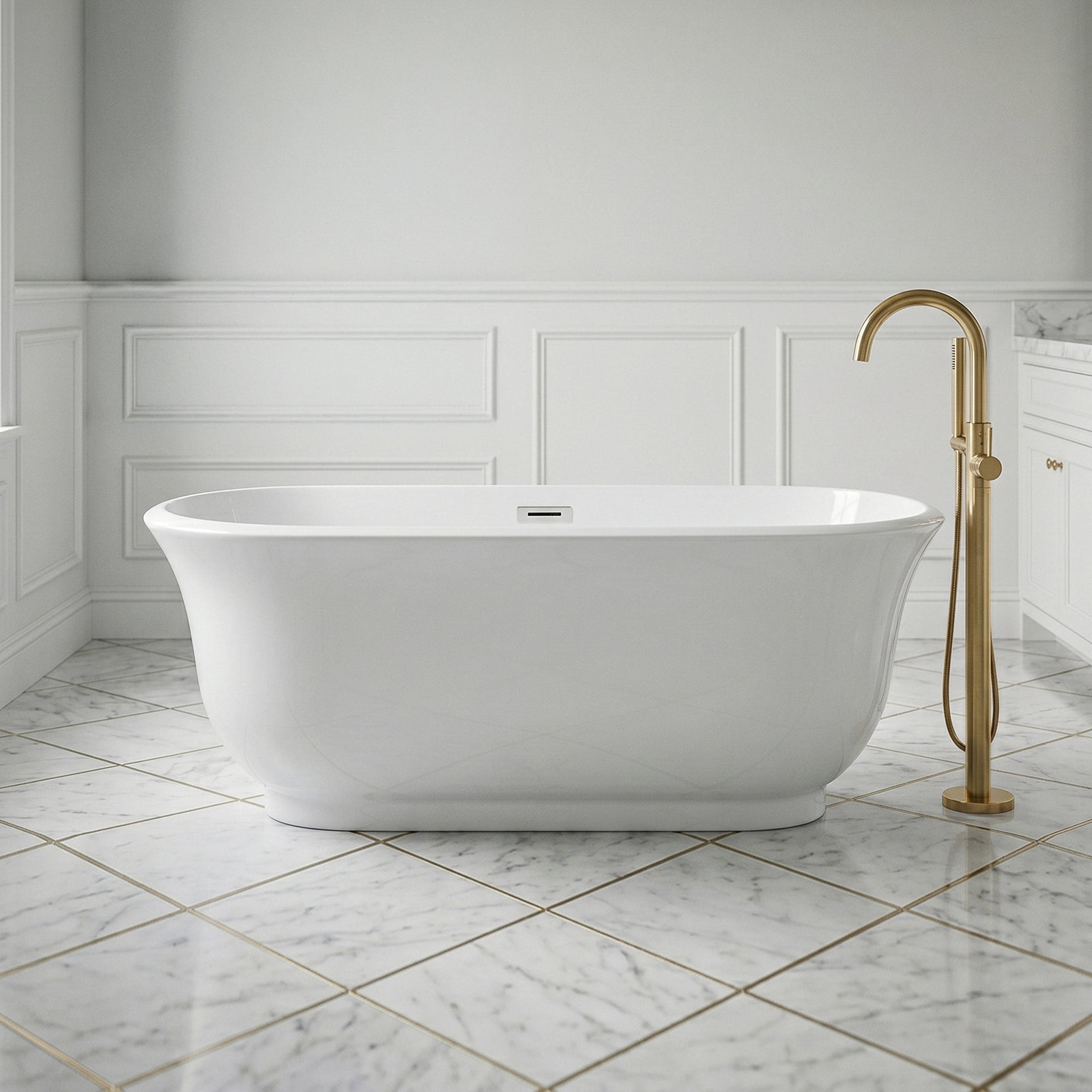 59 Inch Soaking Bathtub In Glossy White Glossy White Finish - KITCHEN & BATH by Joshua Marshal