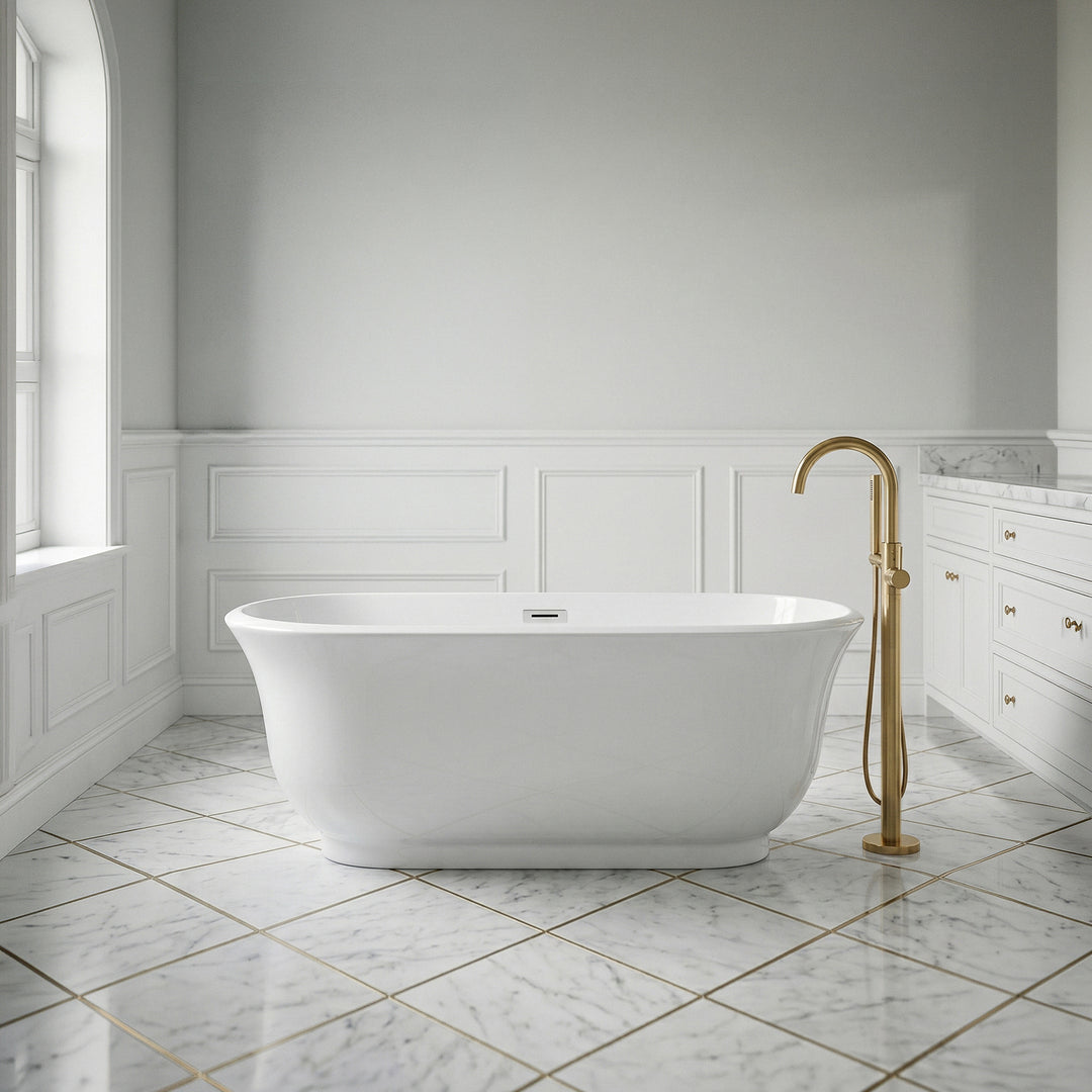 59 Inch Soaking Bathtub In Glossy White - View 2 - Joshua Marshal