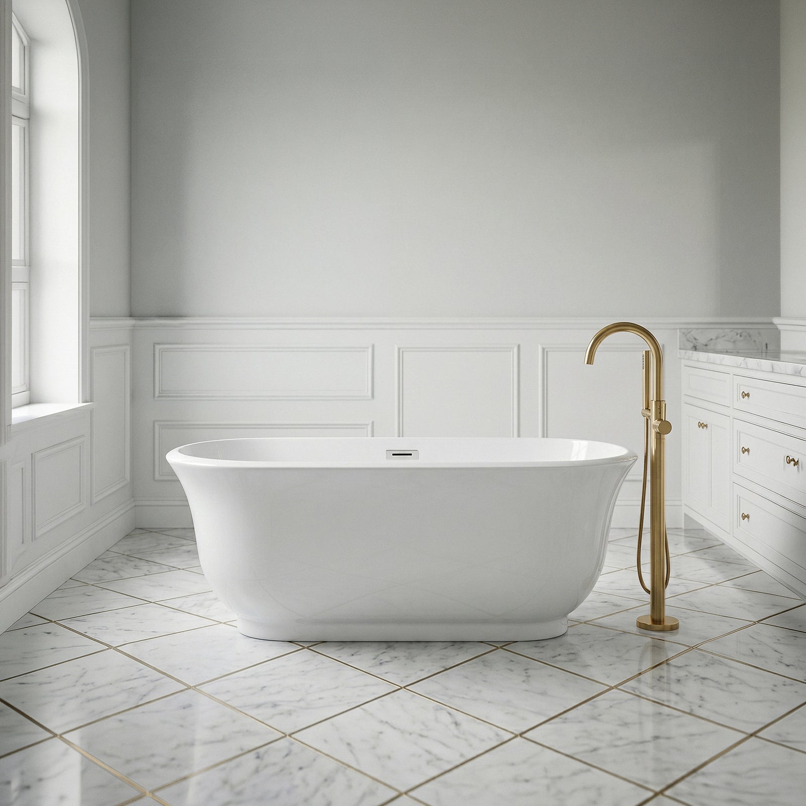 59 Inch Soaking Bathtub In Glossy White - View 2 - Joshua Marshal