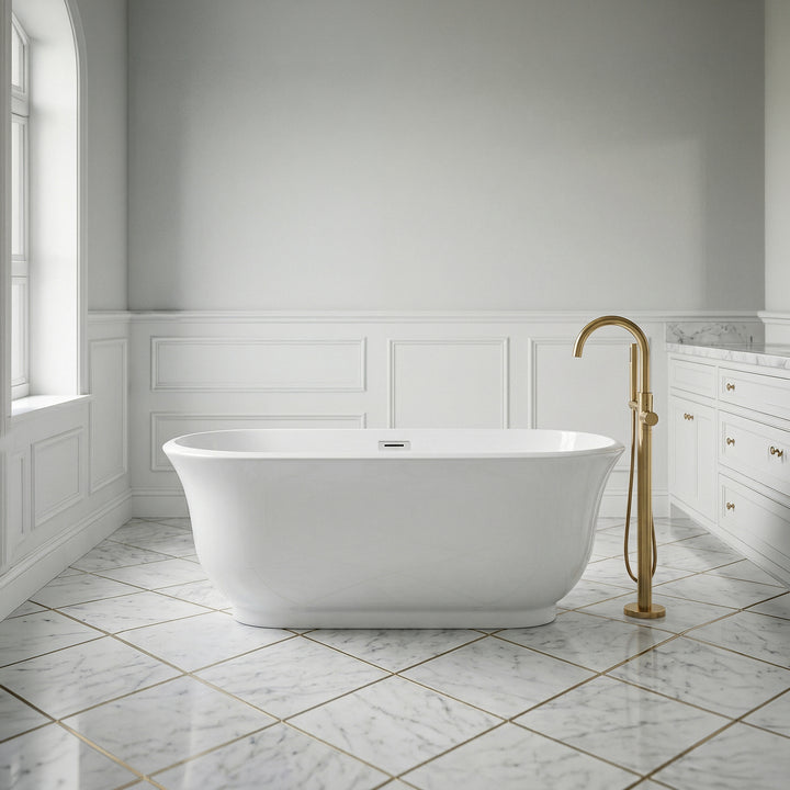 59 Inch Soaking Bathtub In Glossy White - View 2 - Joshua Marshal