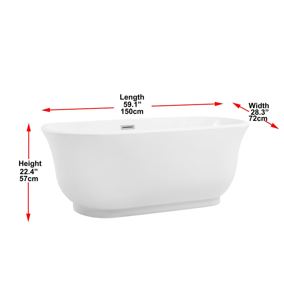 59 Inch Soaking Bathtub In Glossy White - View 5 - Joshua Marshal
