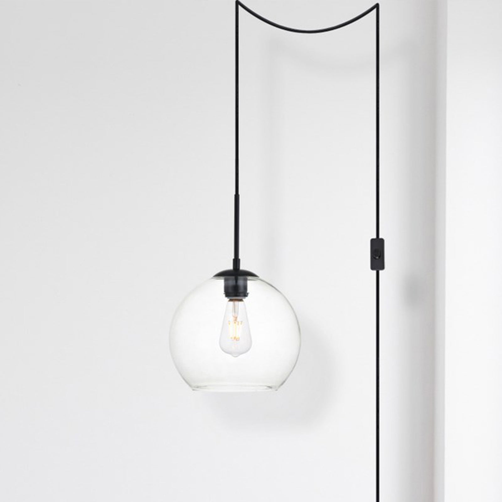 1 Light Black Plug-In Pendant With Clear Glass Black Finish - LIGHTING by Joshua Marshal