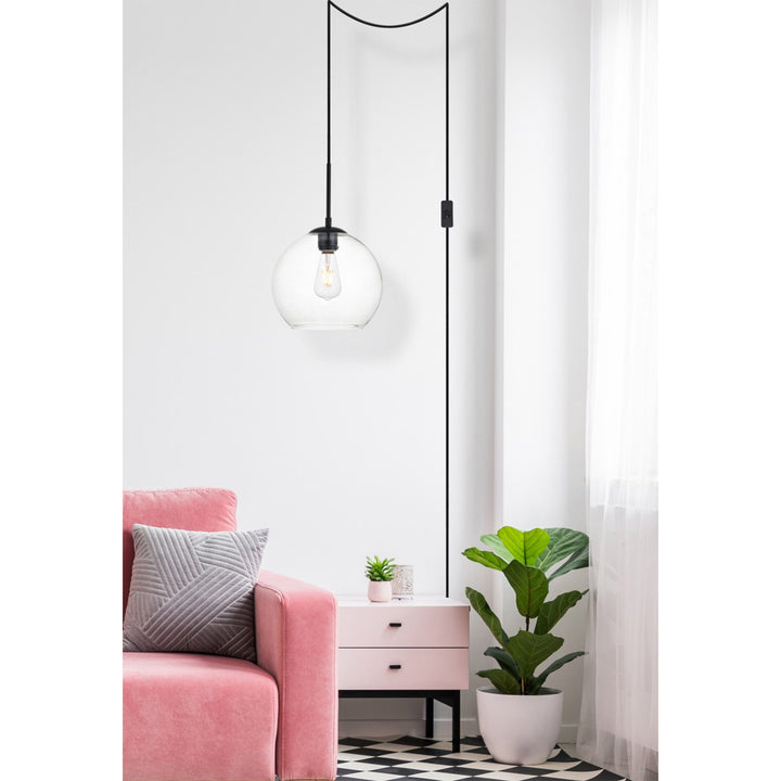 1 Light Black Plug-In Pendant With Clear Glass - View 2 - Joshua Marshal