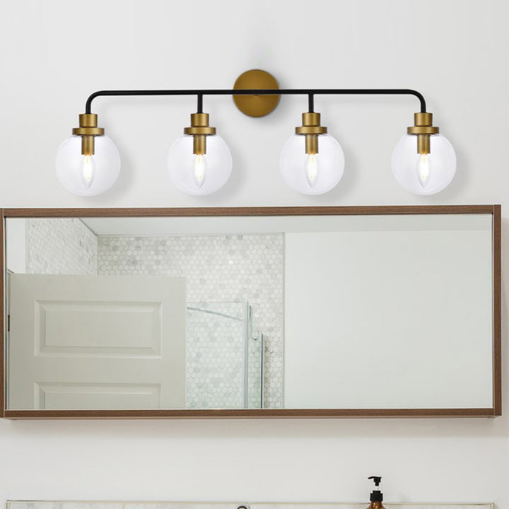 4 Lights Bath Sconce In Black With Brass With Clear Shade Black And Brass And Clear Shade Finish - LIGHTING by Joshua Marshal