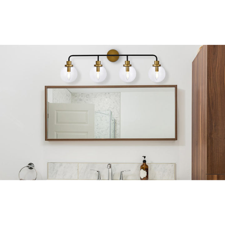 4 Lights Bath Sconce In Black With Brass With Clear Shade - View 2 - Joshua Marshal