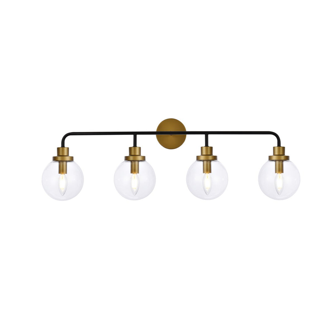4 Lights Bath Sconce In Black With Brass With Clear Shade - View 3 - Joshua Marshal