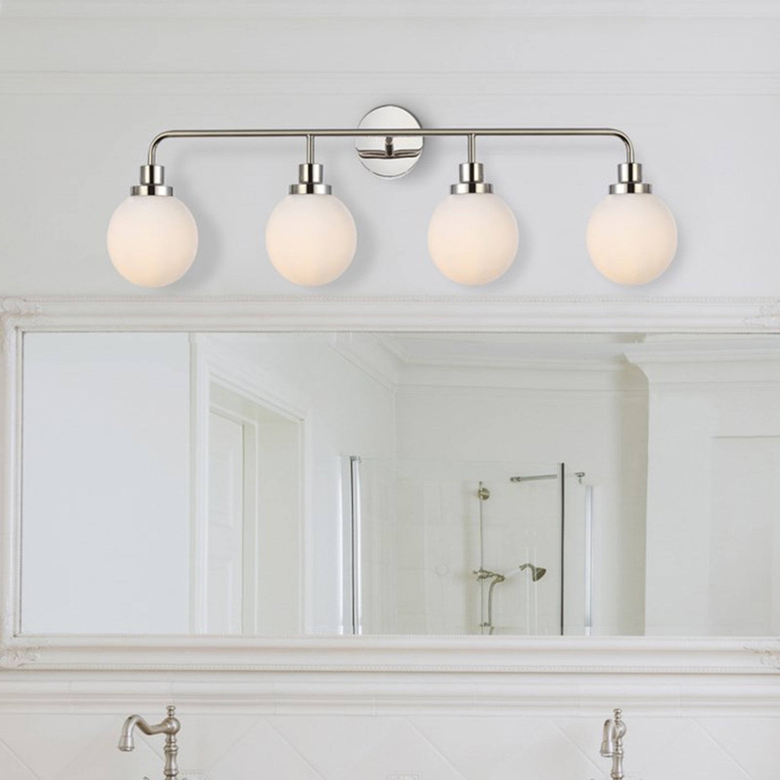 4 lights bath sconce in polished nickel with frosted shade - LIGHTING by Joshua Marshal