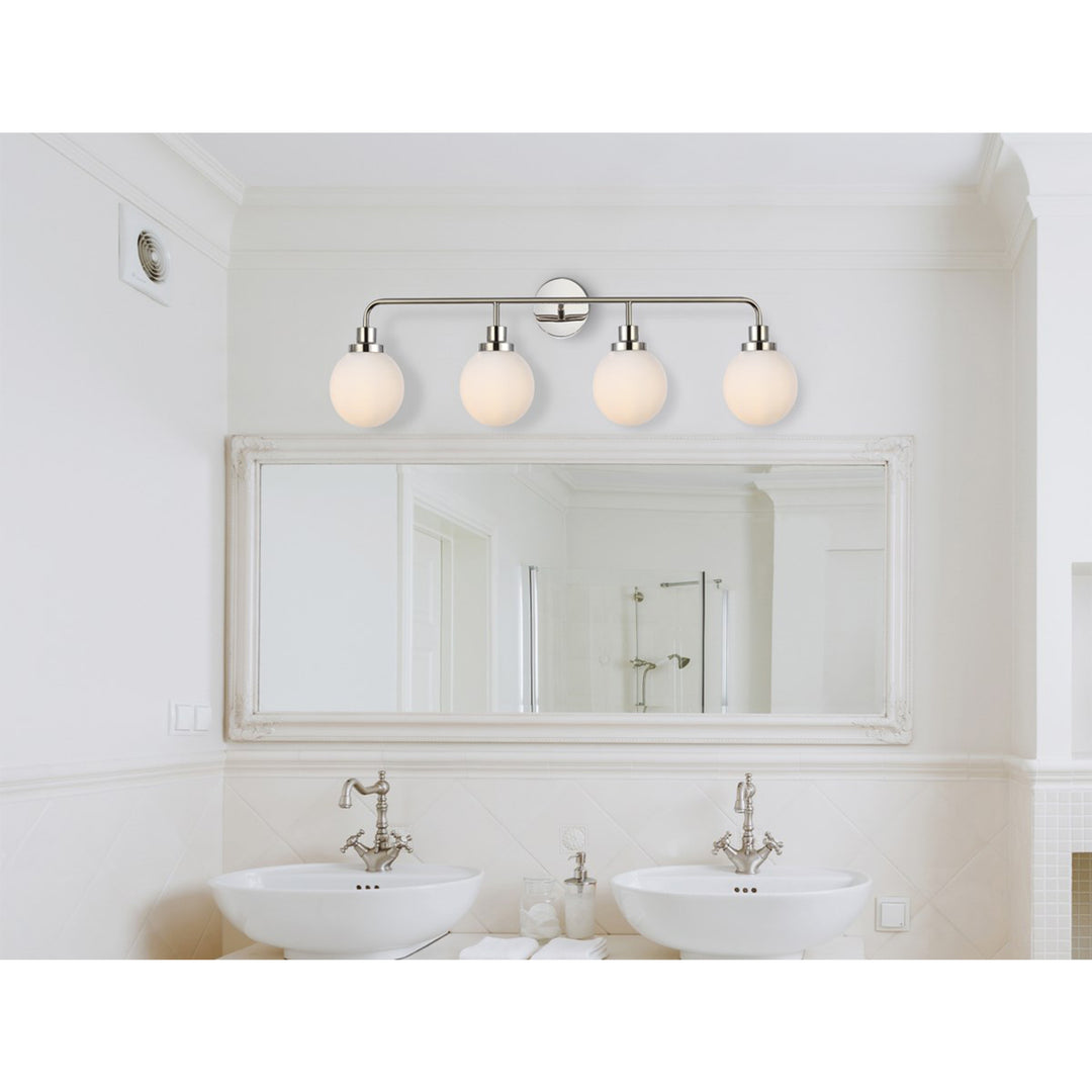 4 lights bath sconce in polished nickel with frosted shade - View 2 - Joshua Marshal