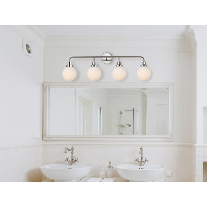 4 lights bath sconce in polished nickel with frosted shade - View 2 - Joshua Marshal