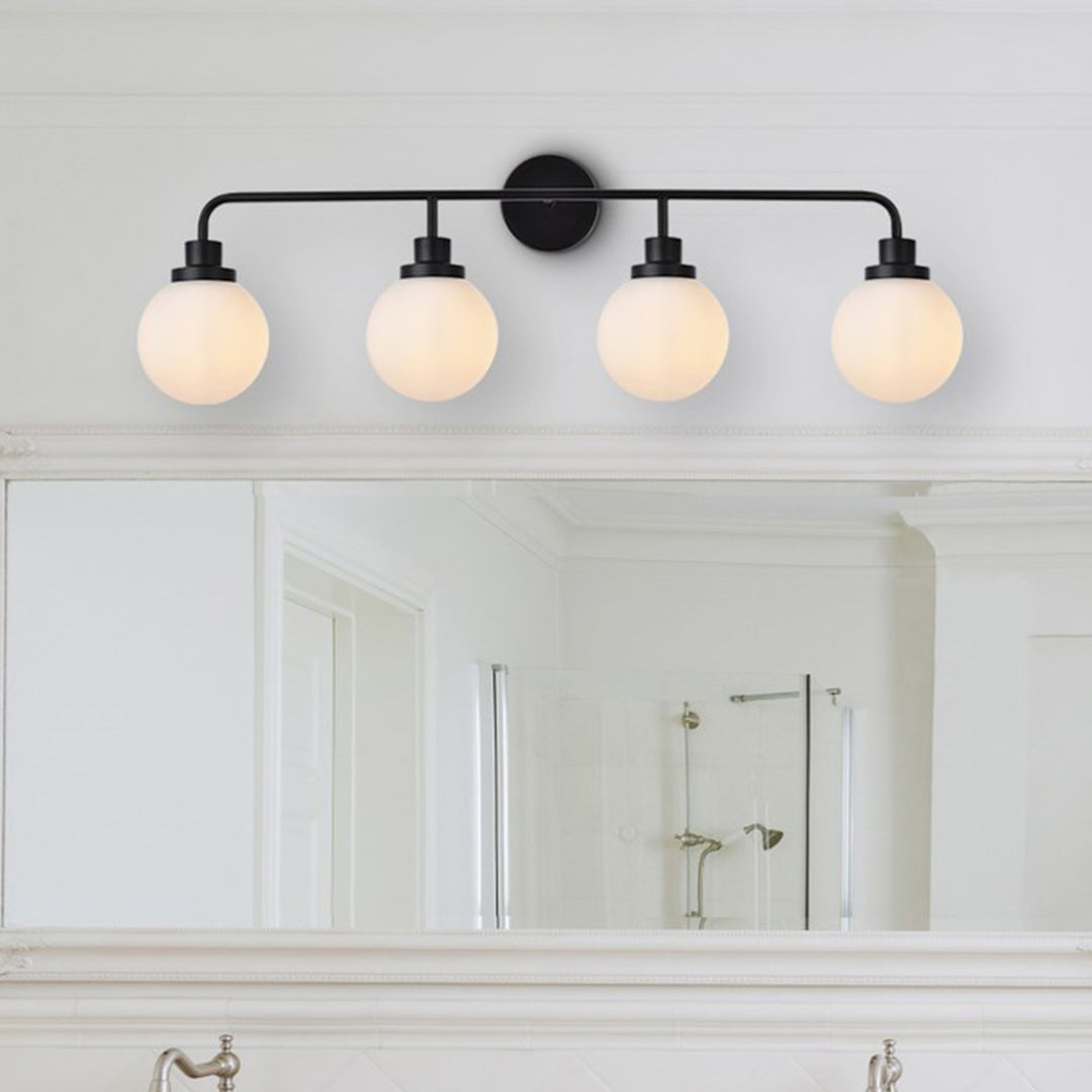 4 Lights Bath Sconce In Black With Frosted Shade - LIGHTING by Joshua Marshal