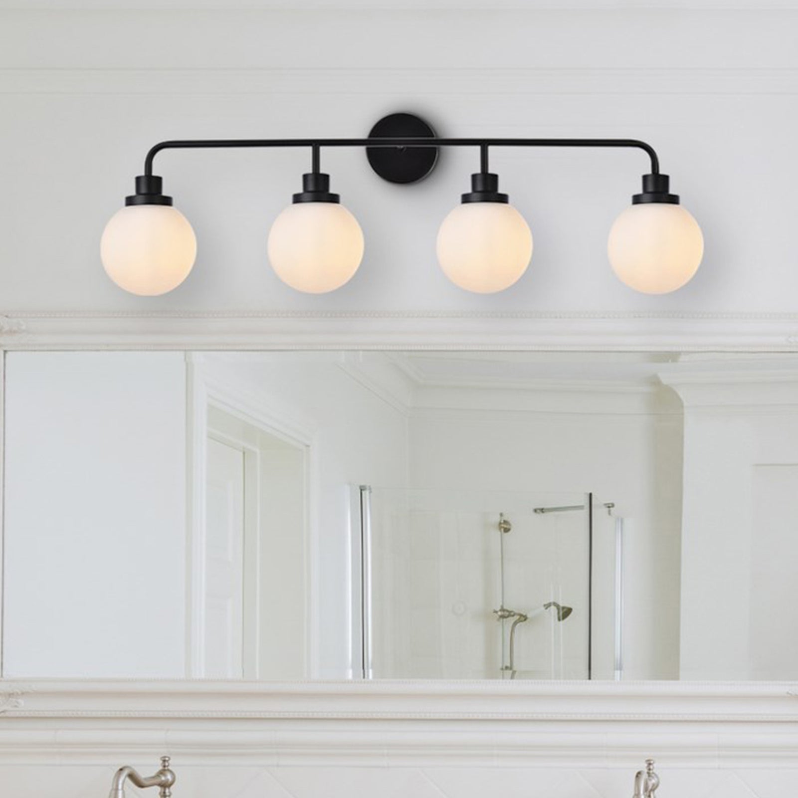 4 Lights Bath Sconce In Black With Frosted Shade - LIGHTING by Joshua Marshal
