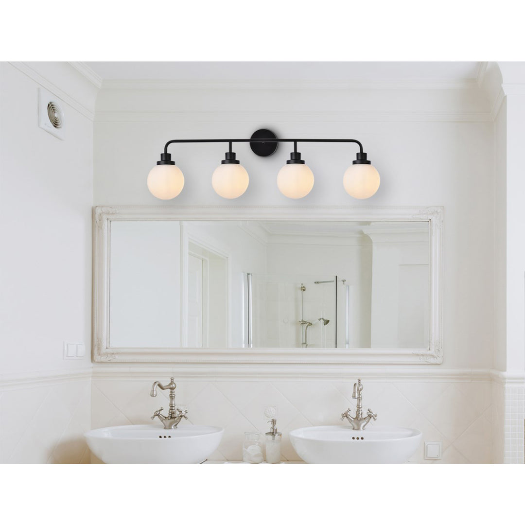 4 Lights Bath Sconce In Black With Frosted Shade - View 2 - Joshua Marshal