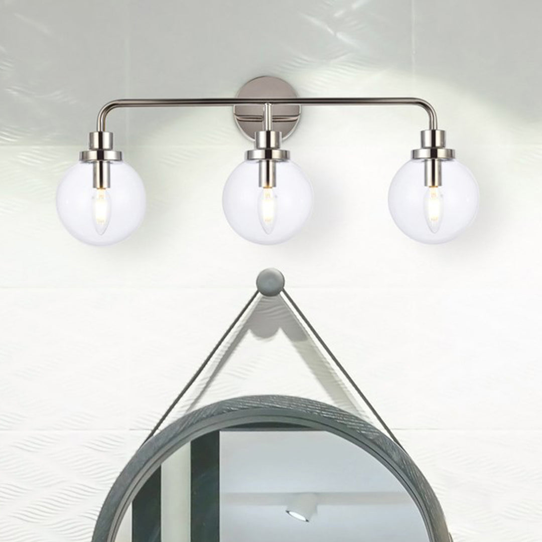3 lights bath sconce in polished nickel with clear shade Polish Nickel And Clear Shade Finish - LIGHTING by Joshua Marshal