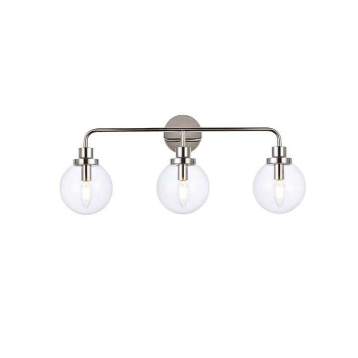 3 lights bath sconce in polished nickel with clear shade - View 3 - Joshua Marshal