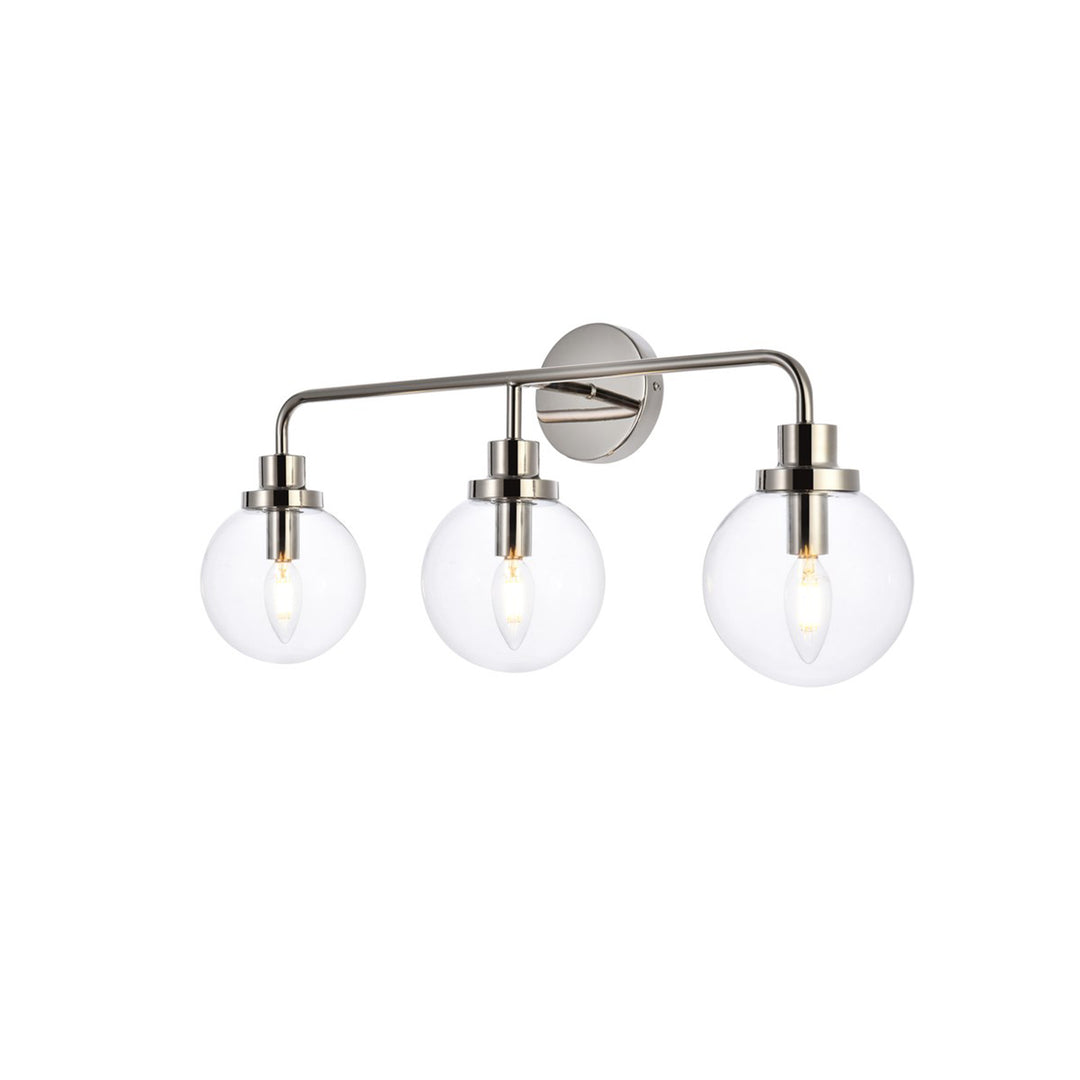 3 lights bath sconce in polished nickel with clear shade - View 4 - Joshua Marshal