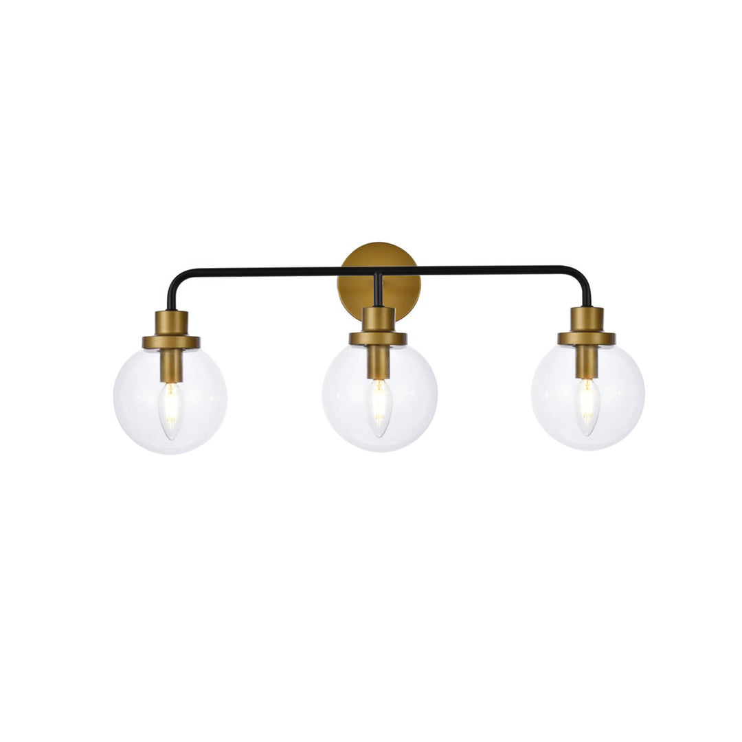 3 Lights Bath Sconce In Black With Brass With Clear Shade - View 3 - Joshua Marshal