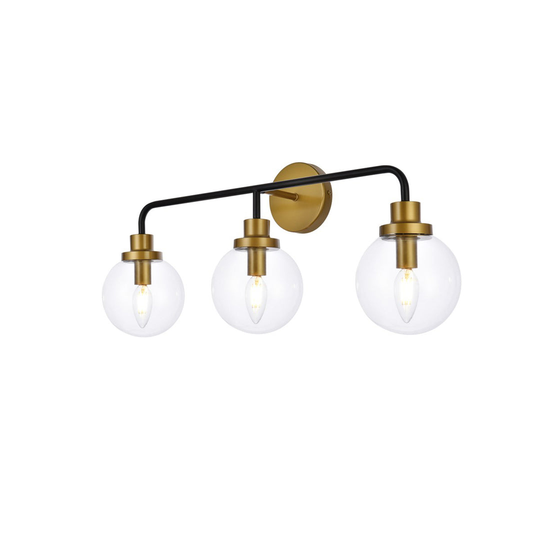 3 Lights Bath Sconce In Black With Brass With Clear Shade - View 4 - Joshua Marshal