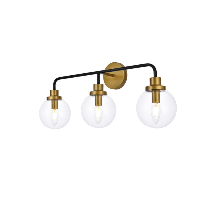 3 Lights Bath Sconce In Black With Brass With Clear Shade - View 4 - Joshua Marshal