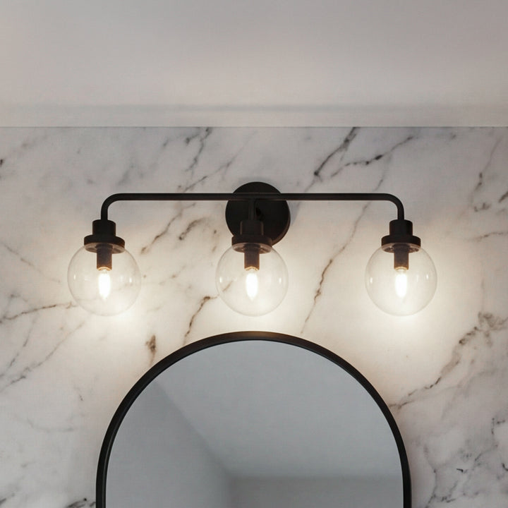 3 Lights Bath Sconce In Black With Clear Shade Black And Clear Shade Finish - LIGHTING by Joshua Marshal