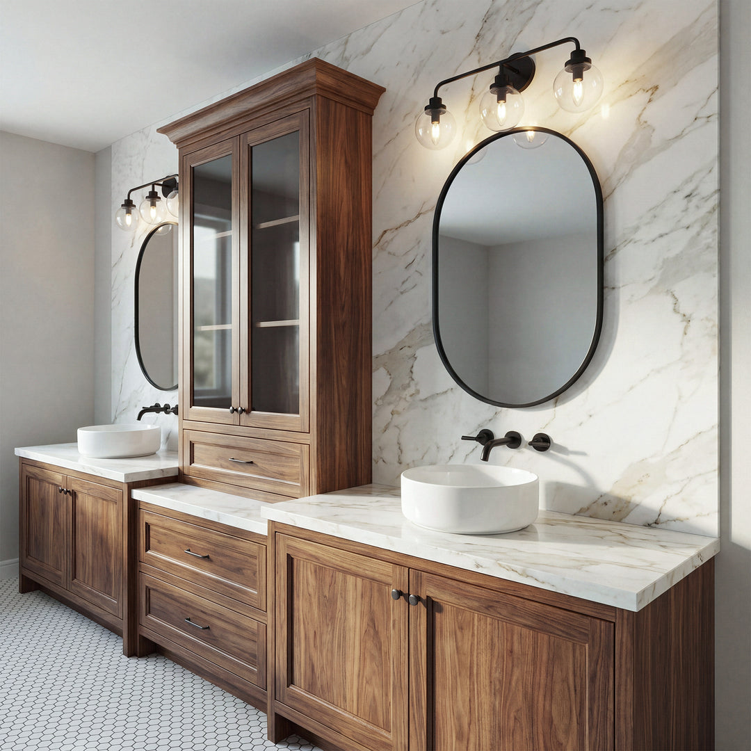 3 Lights Bath Sconce In Black With Clear Shade - View 2 - Joshua Marshal