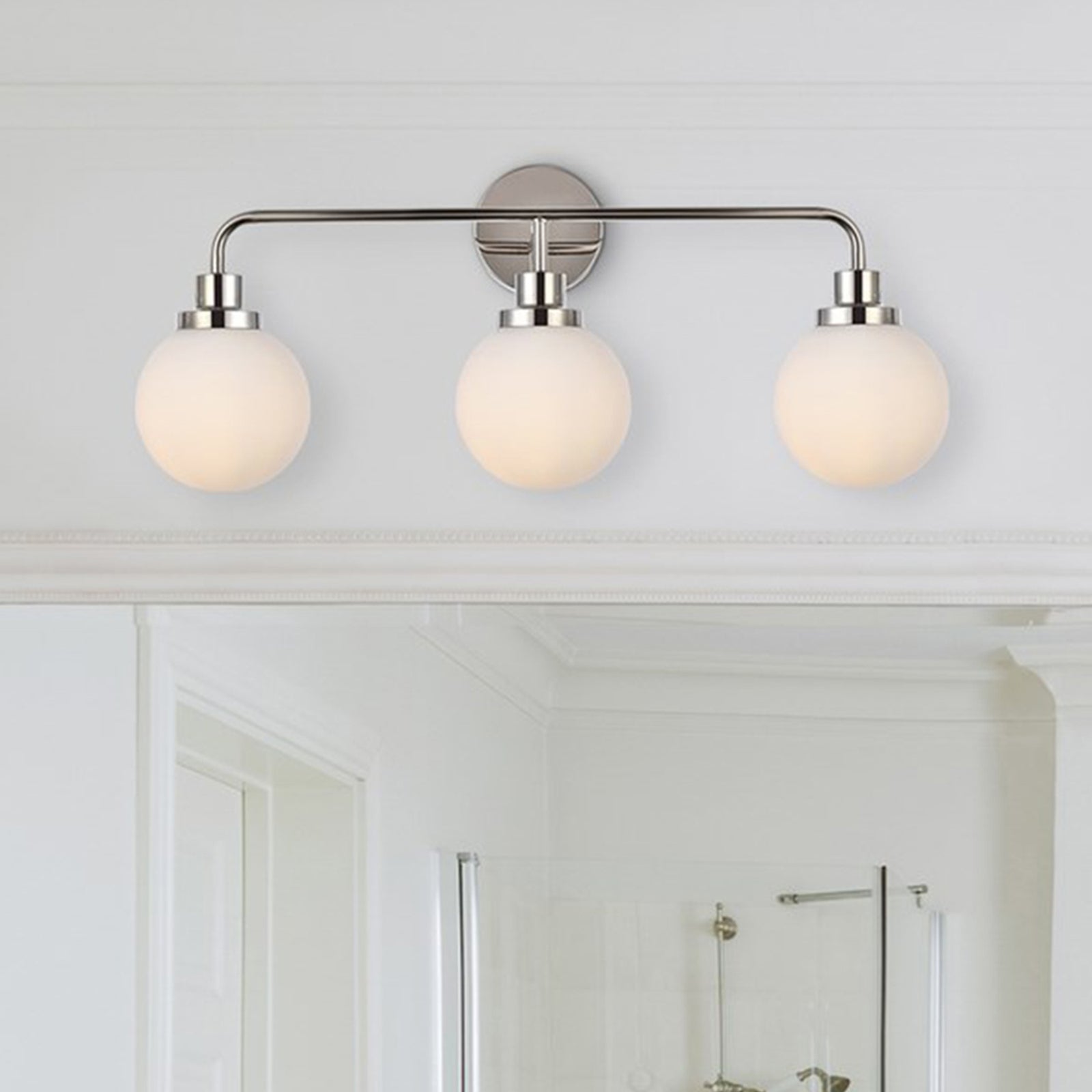 3 lights bath sconce in polished nickel with frosted shade - LIGHTING by Joshua Marshal