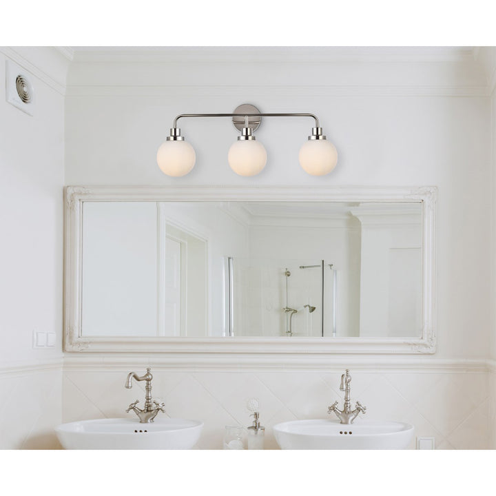 3 lights bath sconce in polished nickel with frosted shade - View 2 - Joshua Marshal