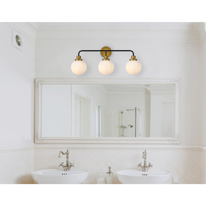3 Lights Bath Sconce In Black With Brass With Frosted Shade - View 2 - Joshua Marshal