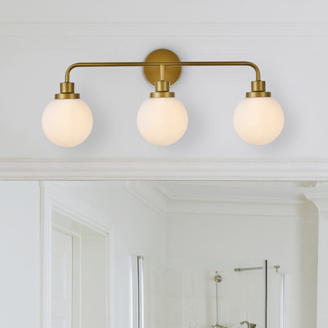 3 Lights Bath Sconce In Brass With Frosted Shade - LIGHTING by Joshua Marshal