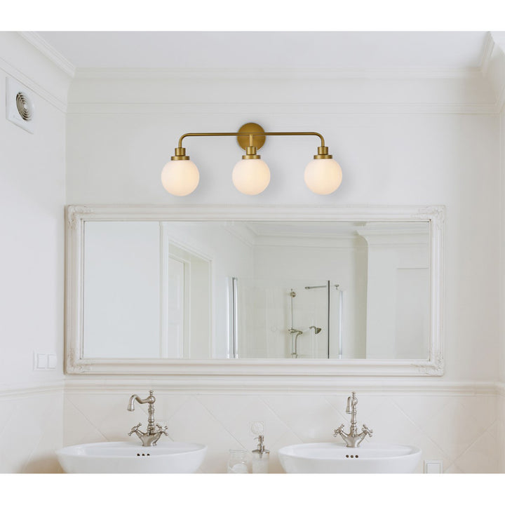 3 Lights Bath Sconce In Brass With Frosted Shade - View 2 - Joshua Marshal