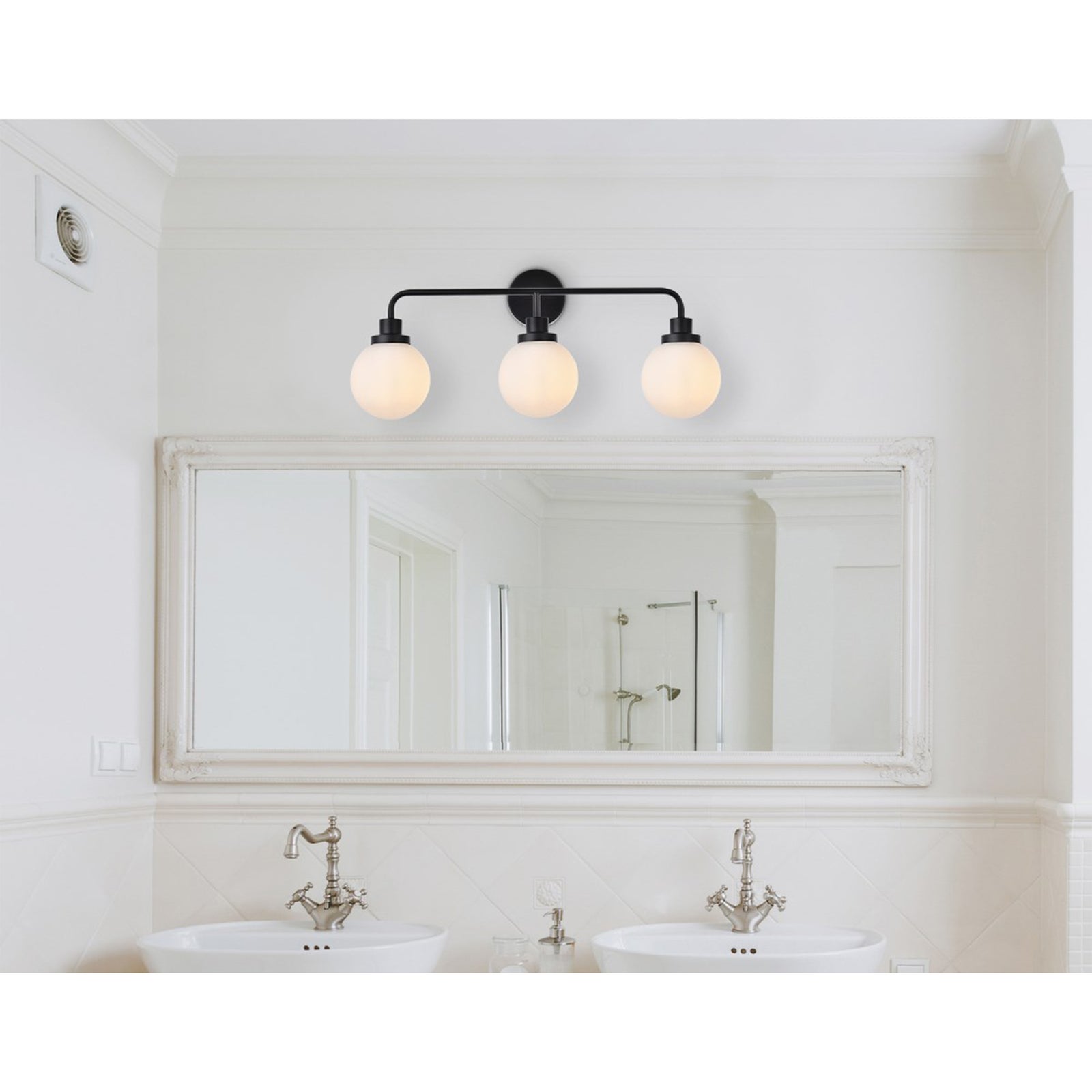 3 Lights Bath Sconce In Black With Frosted Shade - View 2 - Joshua Marshal
