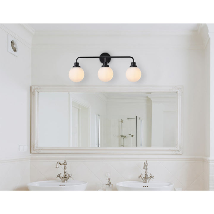 3 Lights Bath Sconce In Black With Frosted Shade - View 2 - Joshua Marshal