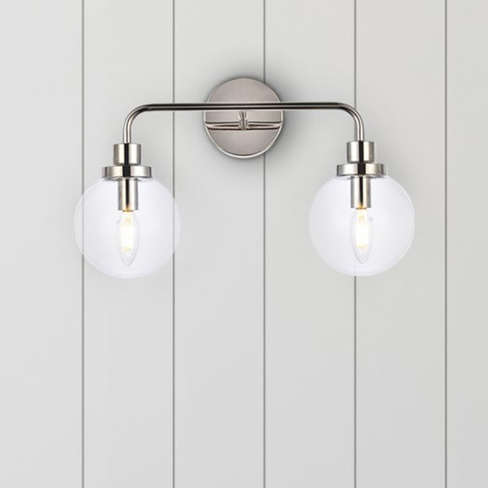 2 lights bath sconce in polished nickel with clear shade Polish Nickel And Clear Shade Finish - LIGHTING by Joshua Marshal