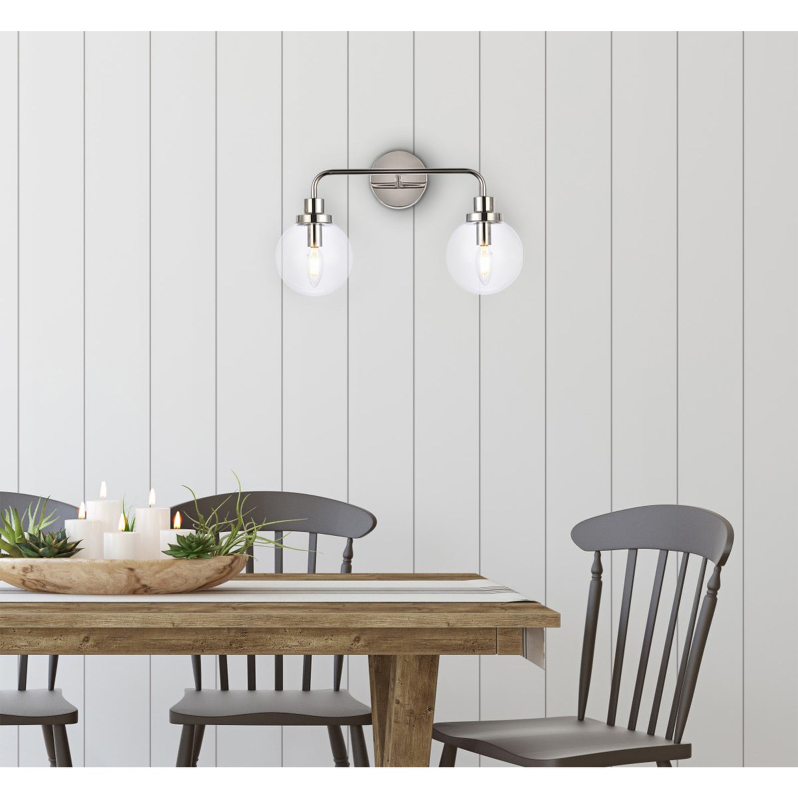 2 lights bath sconce in polished nickel with clear shade - View 2 - Joshua Marshal