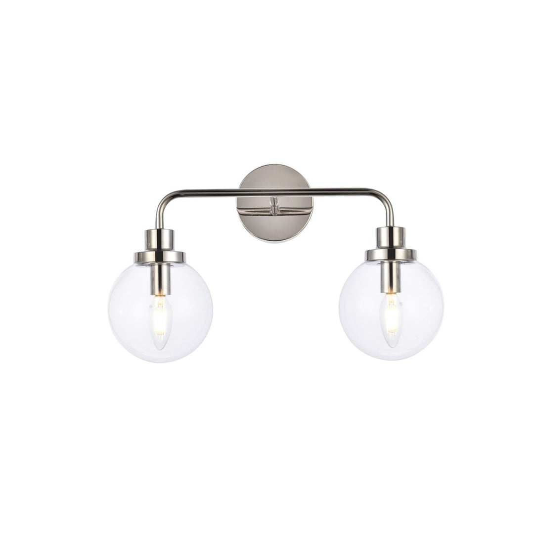 2 lights bath sconce in polished nickel with clear shade - View 3 - Joshua Marshal