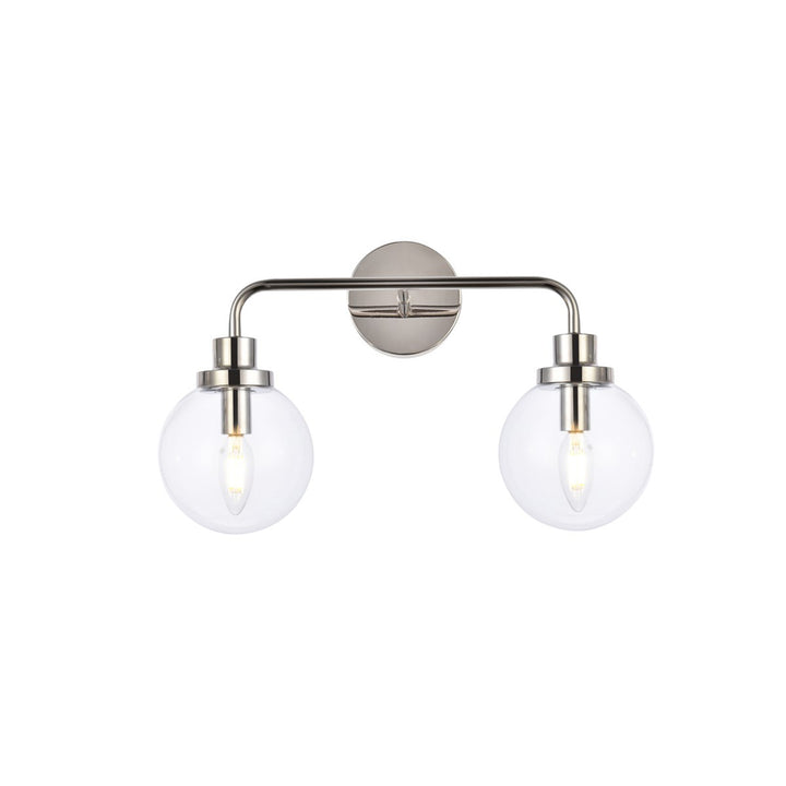 2 lights bath sconce in polished nickel with clear shade - View 3 - Joshua Marshal